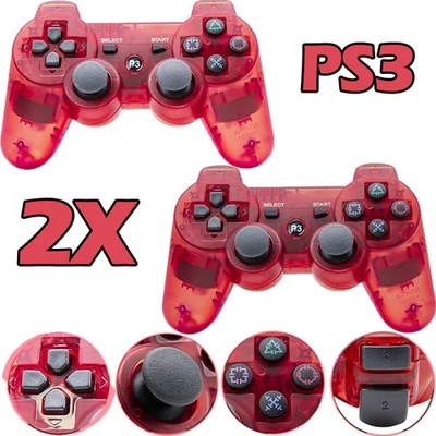 2X Red For Sony PS3 Playstation 3 Wireless Bluetooth Video Game Controller Pad