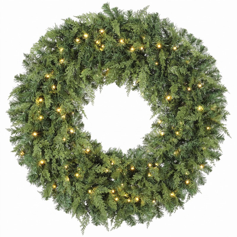 48" Prelit Christmas Wreath, Cedar Wreath with LEDs, 8 Modes