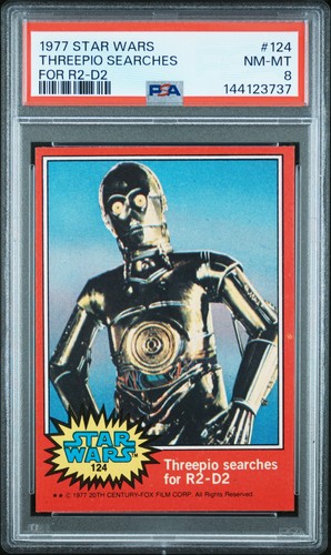 1977 Topps Star Wars #124 Threepio searches for R2-D2 — PSA 8