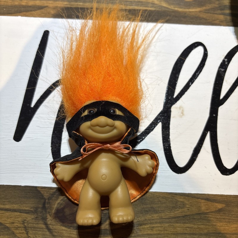 Troll Doll Russ Halloween Masked Man Cape Crusader Zorro Orange Hair 3"