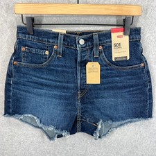 Levi 501 Shorts Women Size 27 Blue Denim High Rise Cut Off NWT