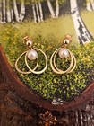 VTG 14k.Yellow Gold Nabco Cultured Freshwater Pearl Double Wire Drop Earrings — photo 6