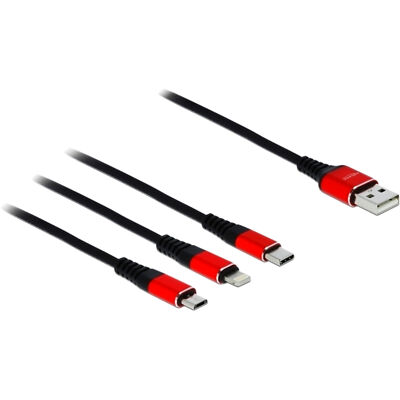 DeLOCK USB Ladekabel, USB-A Stecker > USB-C + Micro USB + Lightning Stecker