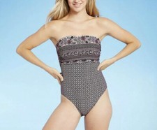 Kona Sol Women's Size Medium Smocked Bandeau Modern One Piece Swimsuit NWT