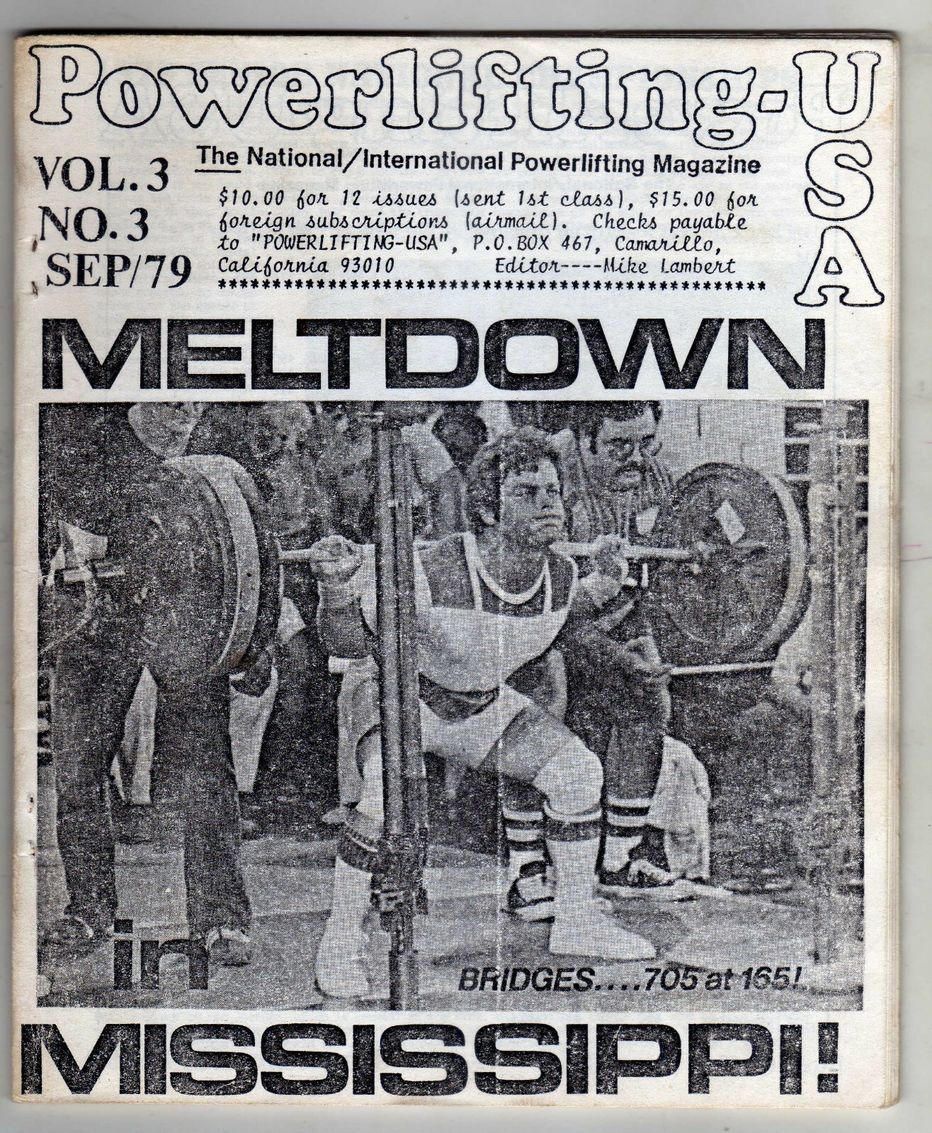 Powerlifting USA 197909 September 1979. Mike Bridges cover eBay