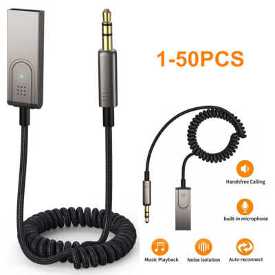 New Aux to Bluetooth 5.1 Adapter 3.5mm Bluetooth Receiver Microphone For Cars