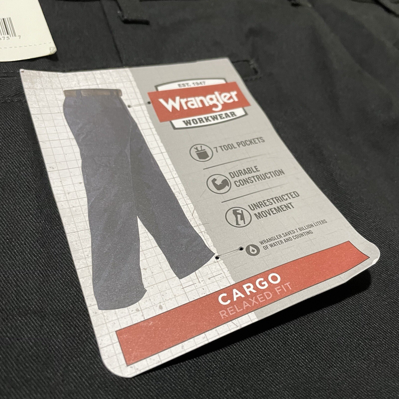 Men's Wrangler Black Cargo Work Pants 34x32 - Relaxed Fit image 7