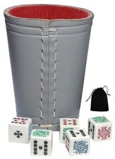 Poker Dice White Clubs Ace w/Pouch Real Leather Grey Compact Cup Red Lining