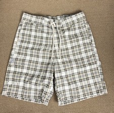 Chaps Swim Trunks Mens L/G Shorts Green Plaid Mesh Lined Polyester