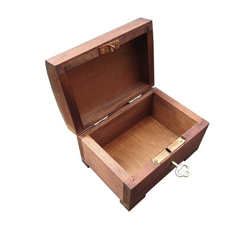 WOODEN JEWELLERY SMALL CHEST CLOSED FOR KEY, HAND PAINTED IN BROWN COLOR - Picture 4 of 5