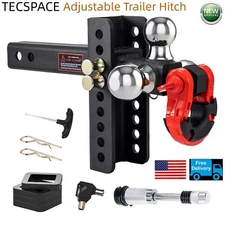 Ginkman 2'' receiver 7'' Drop/Rise Iron Adjustable Trailer Hitch (Triple Ball)