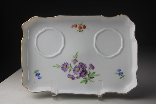 Meissen Double Sword Mark Inkwell & Sander on Fitted Tray w/ Floral Motif-Read! - Afbeelding 3 van 24