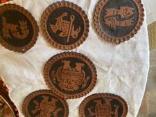 vintage hand tooled leather coasters from Peru