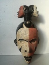 Mask African Gabon Wooden Carved Ethnic Painted Xx Century Africa 15 11/16in