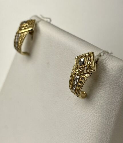10 kt. Two Tone Half Hoop Earrings - Picture 3 of 5