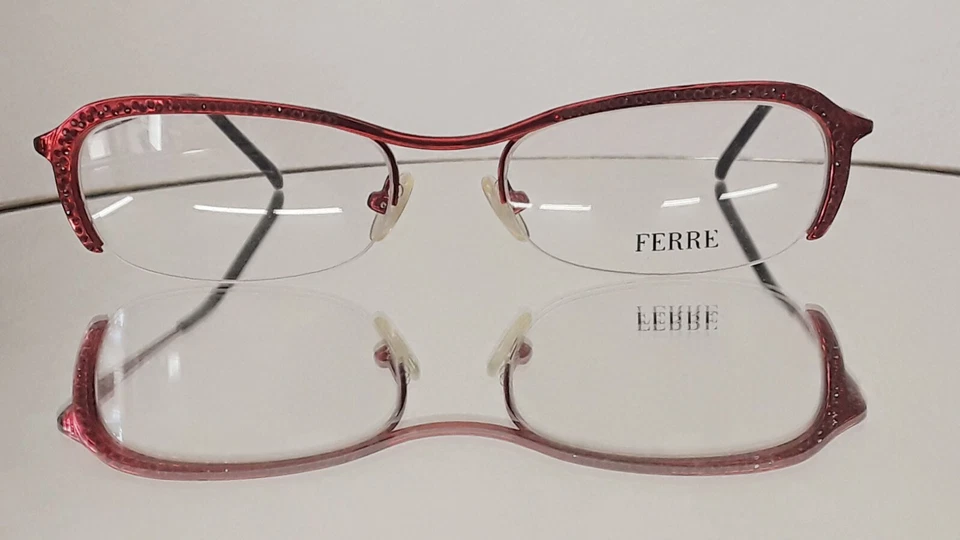 Vintage Gianfranco FERRE GF 22403 Vermelho Metal 52-17 Itália NOVO RETRÔ semirrim - Imagem 2 de 4