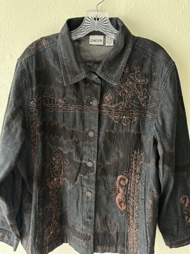CHICO’s DAMEN JEANSJACKE BRONZE BESTICKT PAILLETTEN GRÖSSE 3 VORNE GEKNÖPFT - Bild 3 von 10