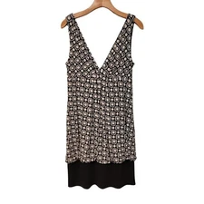 AB Studio Dress Black White Geometric Drape Back Sleeveless Womens Large 
