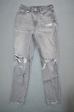American Eagle Mom Jeans Size 0 Short Distressed Light Gray Wash High Rise Denim