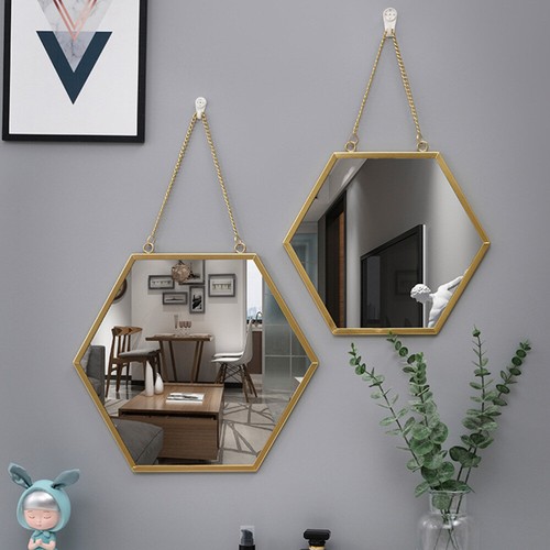 Moderne Metall Wand Hängen Kosmetik Spiegel Hexagon Hängen Spiegel - Bild 4 von 12
