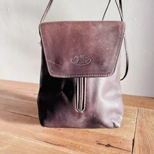 Sabatier Leather Handbag Small Brown Shoulder Bag Zip Up Retro Made in France