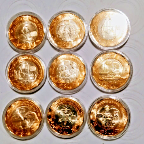 MEXICO SET OF 9 BIMETALLIC $20 pesos COINS - Picture 2 of 9