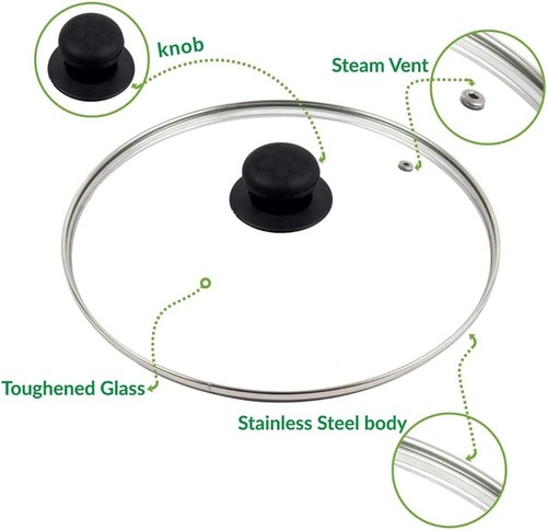 PEBBLE HUG Glass Lid for Frying Pan, Pots, Skillets, Transparent Cookware Glass - Picture 28 of 54