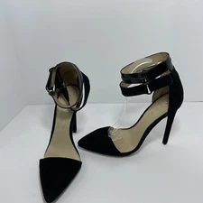 L.A.M.B. Suede leather Black Double Strap High Heels 9 Pointed Toe stiletto sexy