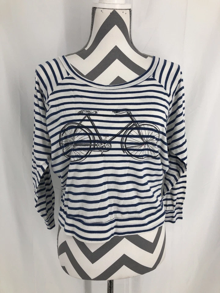 Camiseta Tresics azul branca listrada gráfica de bicicleta manga longa pequena - Imagem 2 de 4