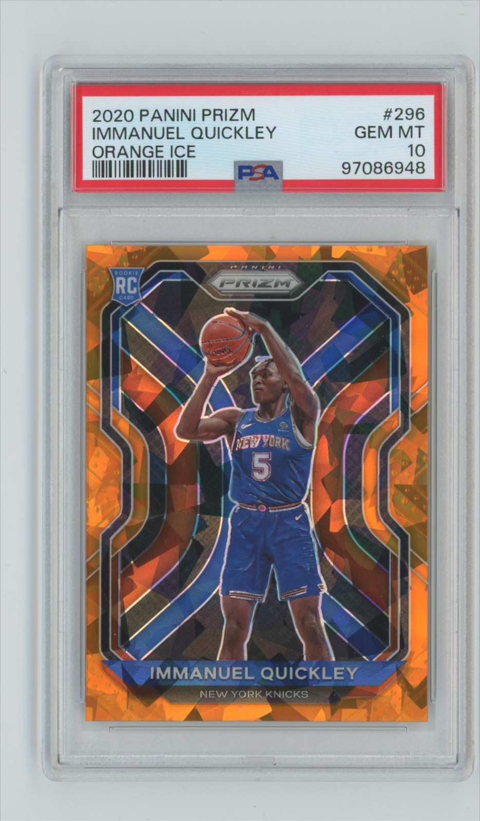 2020-21 Panini Prizm Orange Ice Immanuel Quickley RC PSA 10 New York Knicks #296