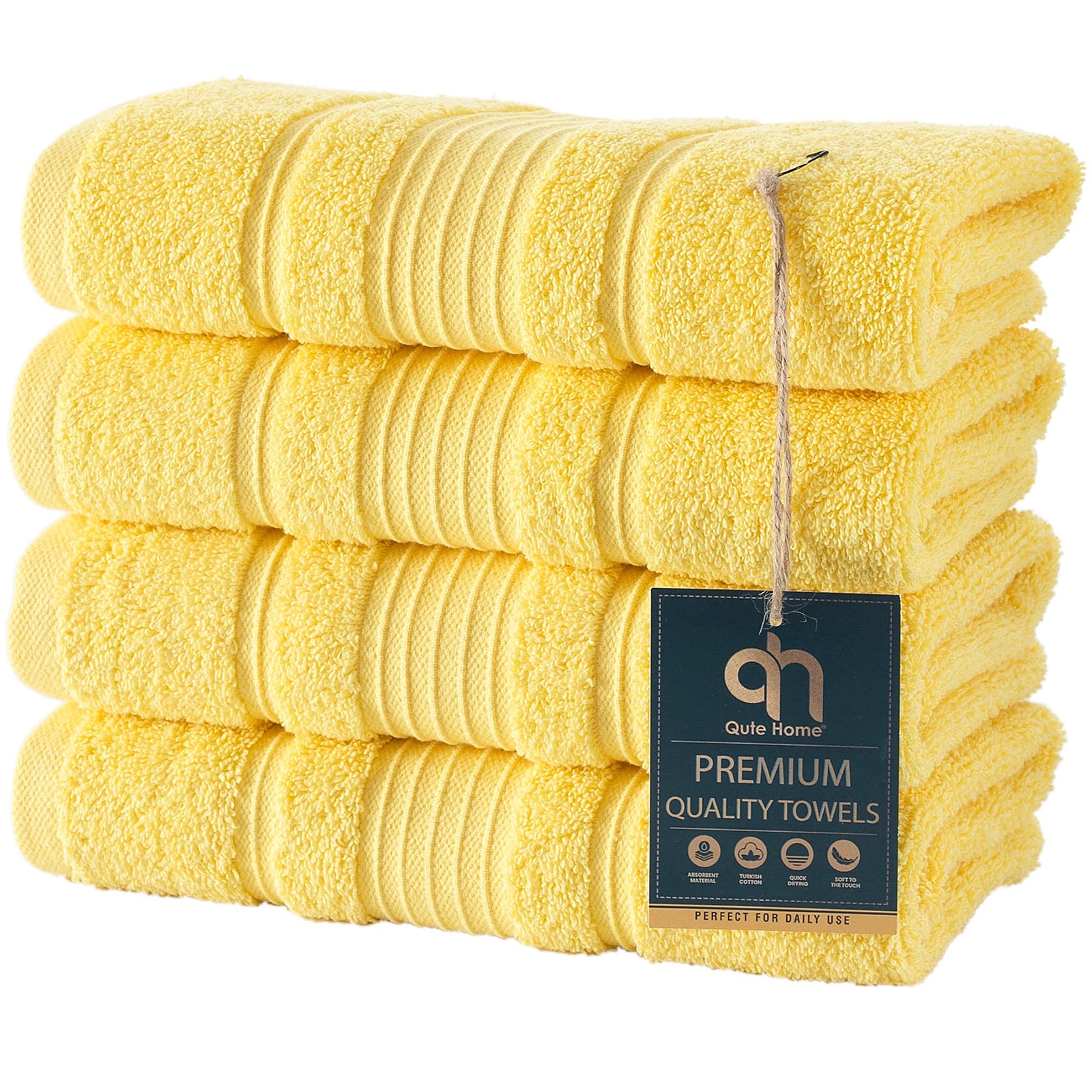 4-Piece Soft Quick-Dry Turkish Cotton Hand Towels in Yellow