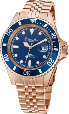 Eichmüller Buzo Reloj Hombre Acero Inoxidable Rosado Indicador de Fecha y Bisel Giratorio 20ATM