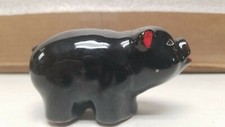 Vintage 1950s Black Pig Piggy Bank Redware Pottery Shafford Style