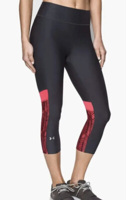 Under Armour HeatGear Compression Capris Black Pink Athletic Leggings Womens M