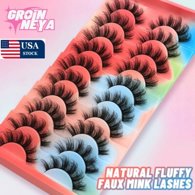 GROINNEYA Lashes 5/10 Pairs 3D Mink Lashes Fluffy Soft Wispy False Eyelashes USA