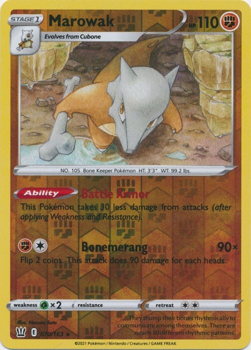 Reverse Holo Marowak 070/163 Rare Battle Styles Pokemon TCG