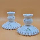 Fenton Silver Crest Spanish Lace Milk Glass Candlestick Hand Painted J Stevens