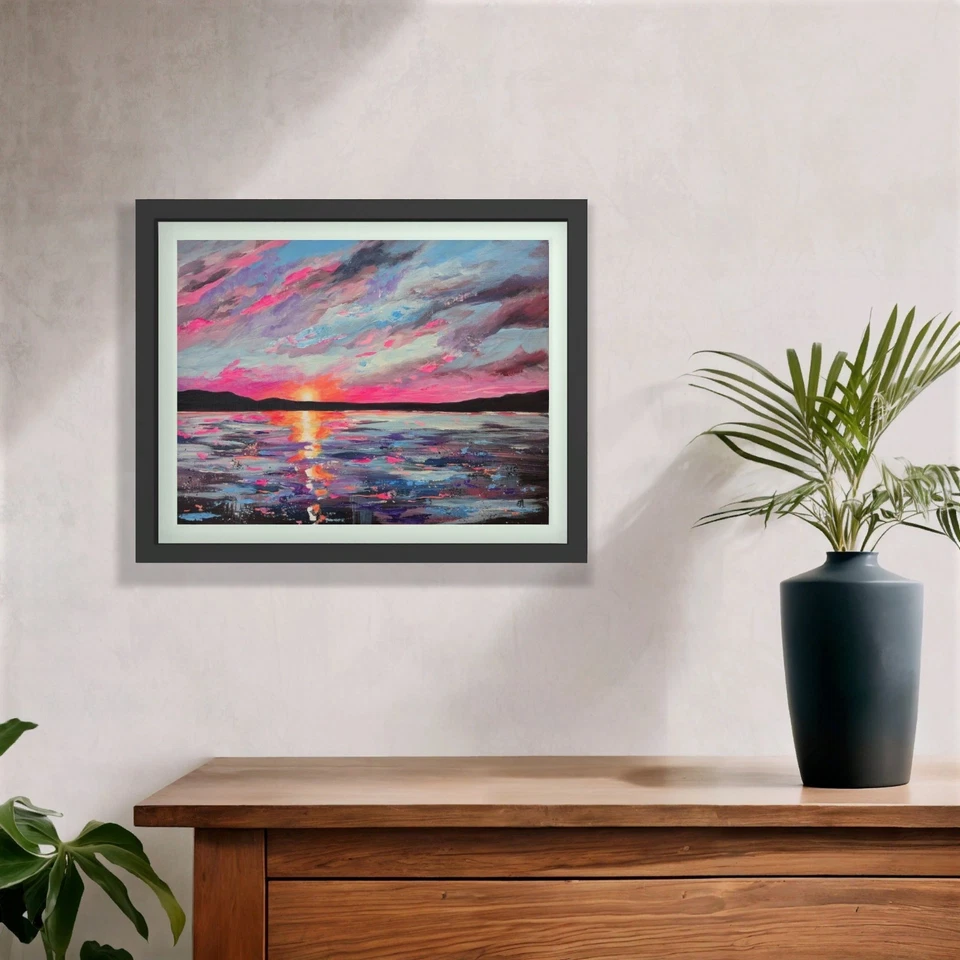 Pintura acrílica original. Lienzo pintado a mano. Paisaje marino oceánico al atardecer. Arte 11x14 Foto 3 de 4