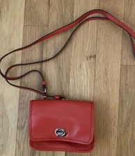 COACH Red Orange Salmon Vintage leather Legacy Turnkey Minibag Crossbody Clutch