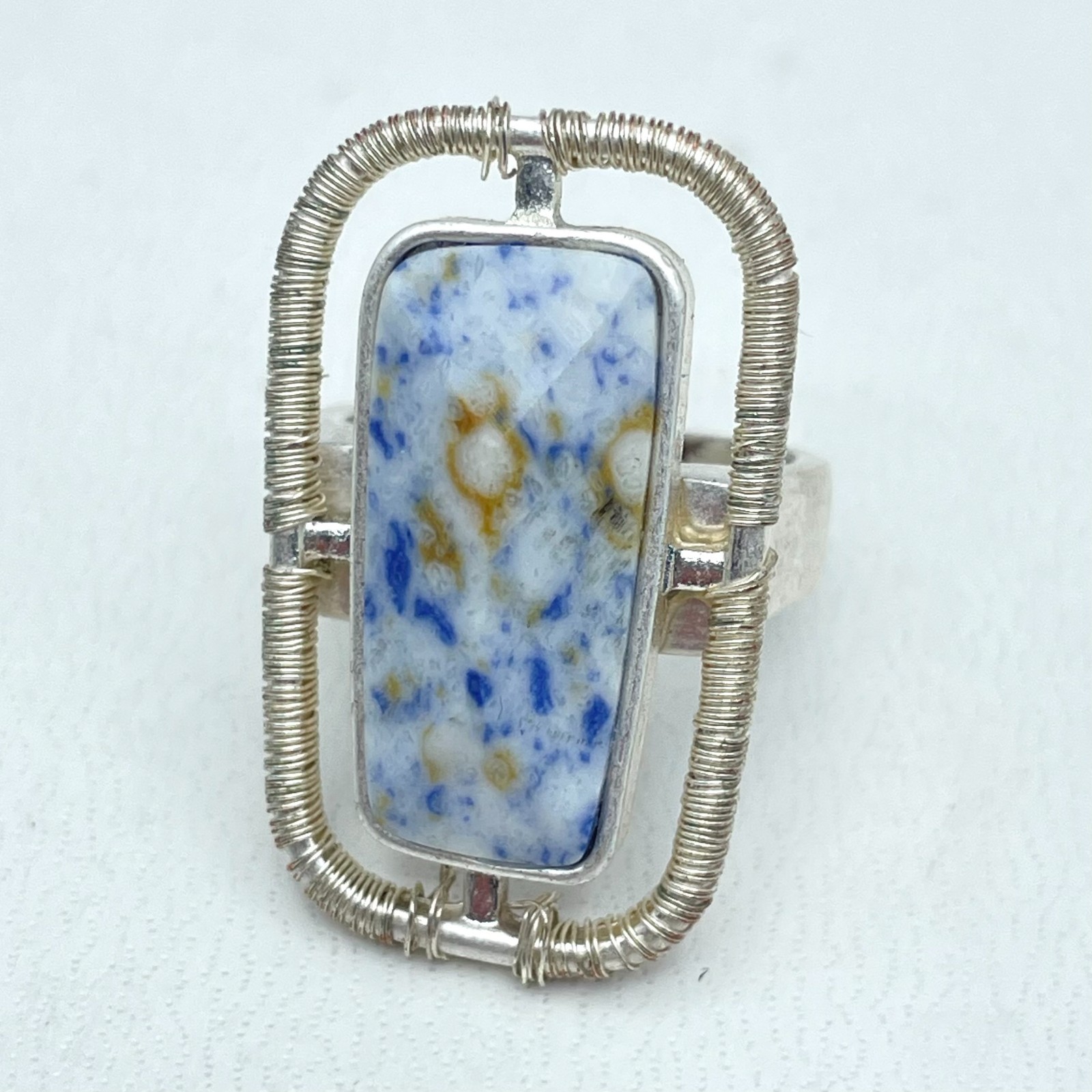 Retro Silver-Tone Blue White Rectangular Scheelit… - image 1