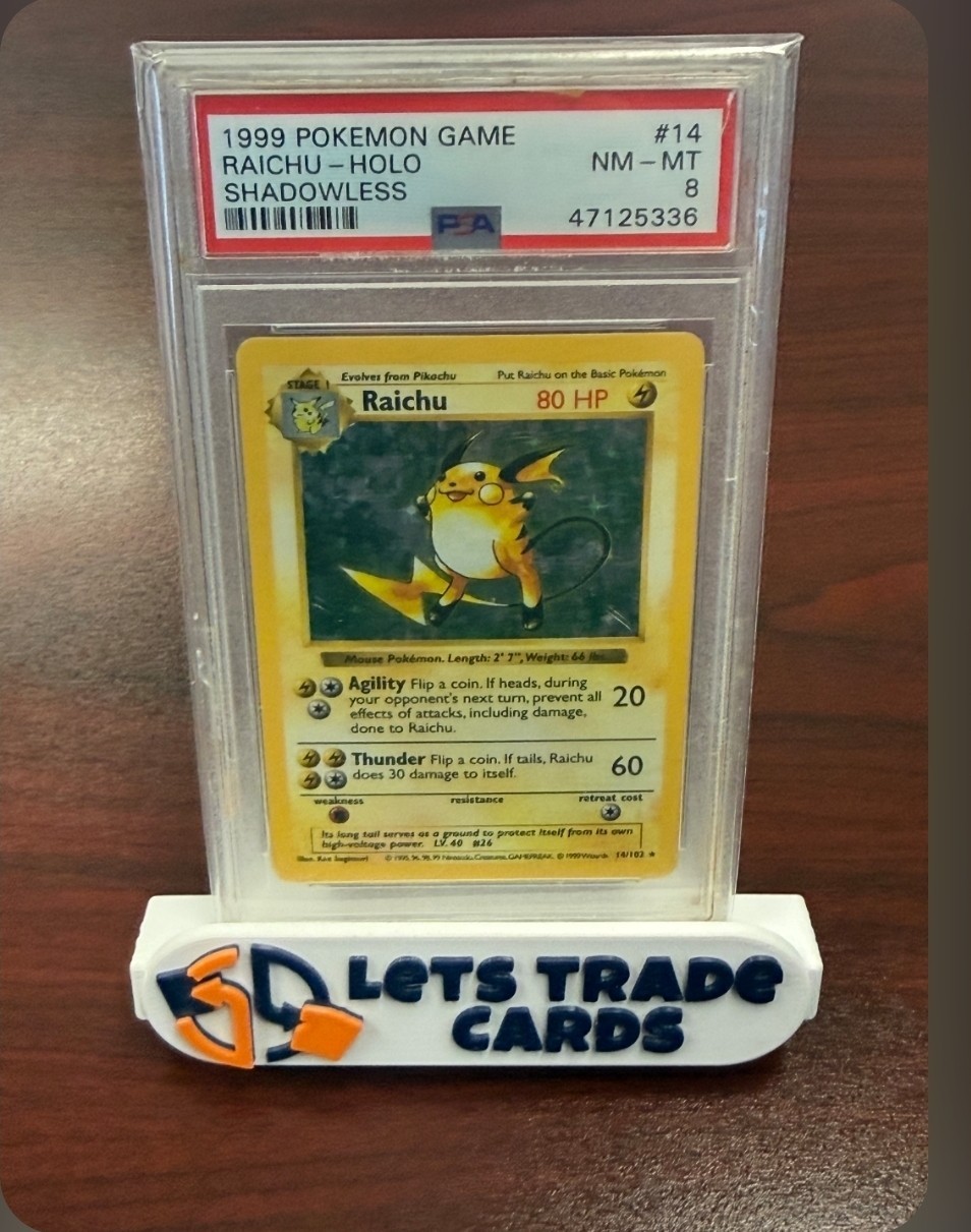 1999 POKEMON BASE SET SHADOWLESS #14 RAICHU-HOLO PSA 8