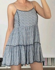 Urban Outfitters Size Medium Floral Embroidered Tiered Ruffle Hem Babydoll Dress