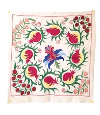 TABLE TOP - WALL HANGING - UZBEK SUZANI  27" x  25" - SILK EMBROIDERY ON COTTON