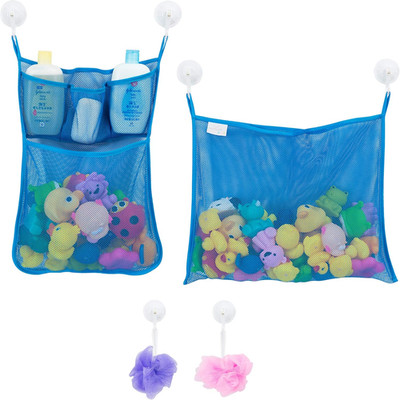 2 X Mesh Bath Toy Organizer + 6 Ultra Strong Hooks   the Perfect Bathtub Toy Hol