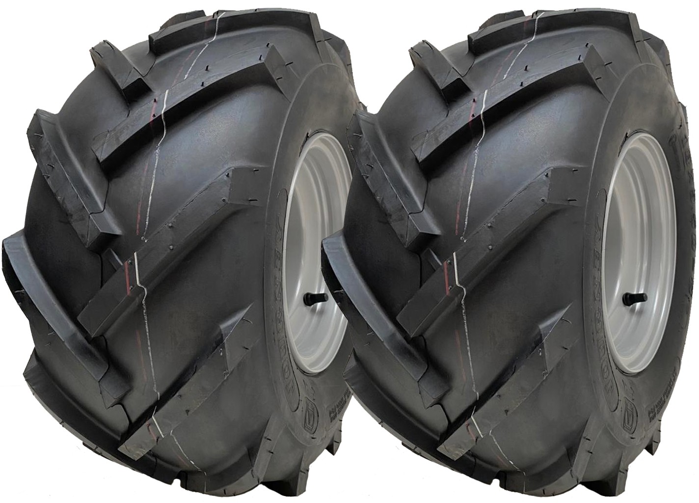 18x9.50-8 Open Centre Tyre on Rim Cleated Rotovator 4 Stud 4 Inch PCD (Set of 2)