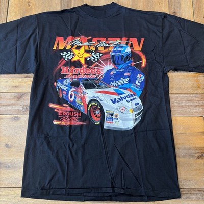 Vintage 90 s NASCAR Mark Martin Jeff Burton Hardees Roush Shirt Mens XL Black
