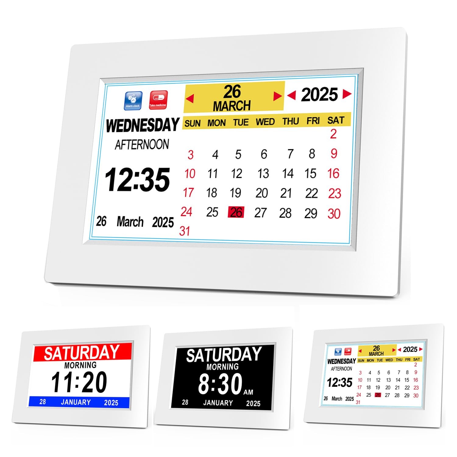 Sinoviwe Digital Calendar Alarm Clock, 8"" Large Display clocks with Day Date & M