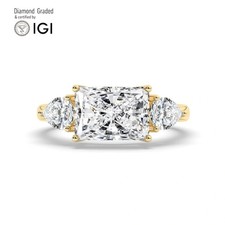 Radiant Diamond Trilogy Ring 18k Yellow Gold Labgrown 3.80 Ct Solitaire
