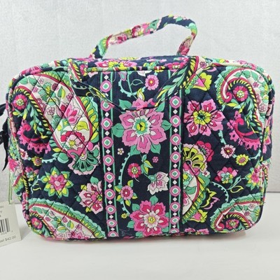 NWT Vera Bradley PETAL PAISLEY Grand Cosmetic Makeup Bag Pink Green Navy 11x8x4
