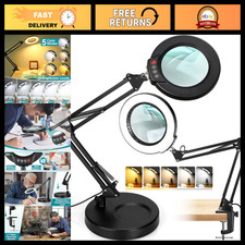 12X Magnifying Glass with Light Stand, 2-in-1 Desk Lamp, 5 Color Modes, Dimmab